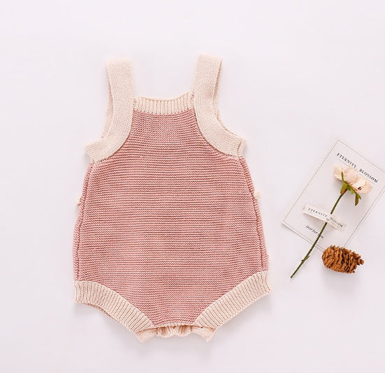 Peach Dot Knit Baby Romper