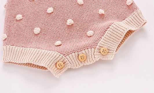 Peach Dot Knit Baby Romper