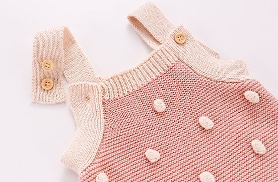 Peach Dot Knit Baby Romper