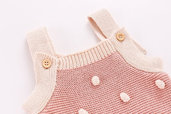 Peach Dot Knit Baby Romper