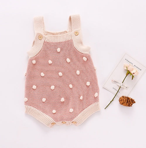 Peach Dot Knit Baby Romper